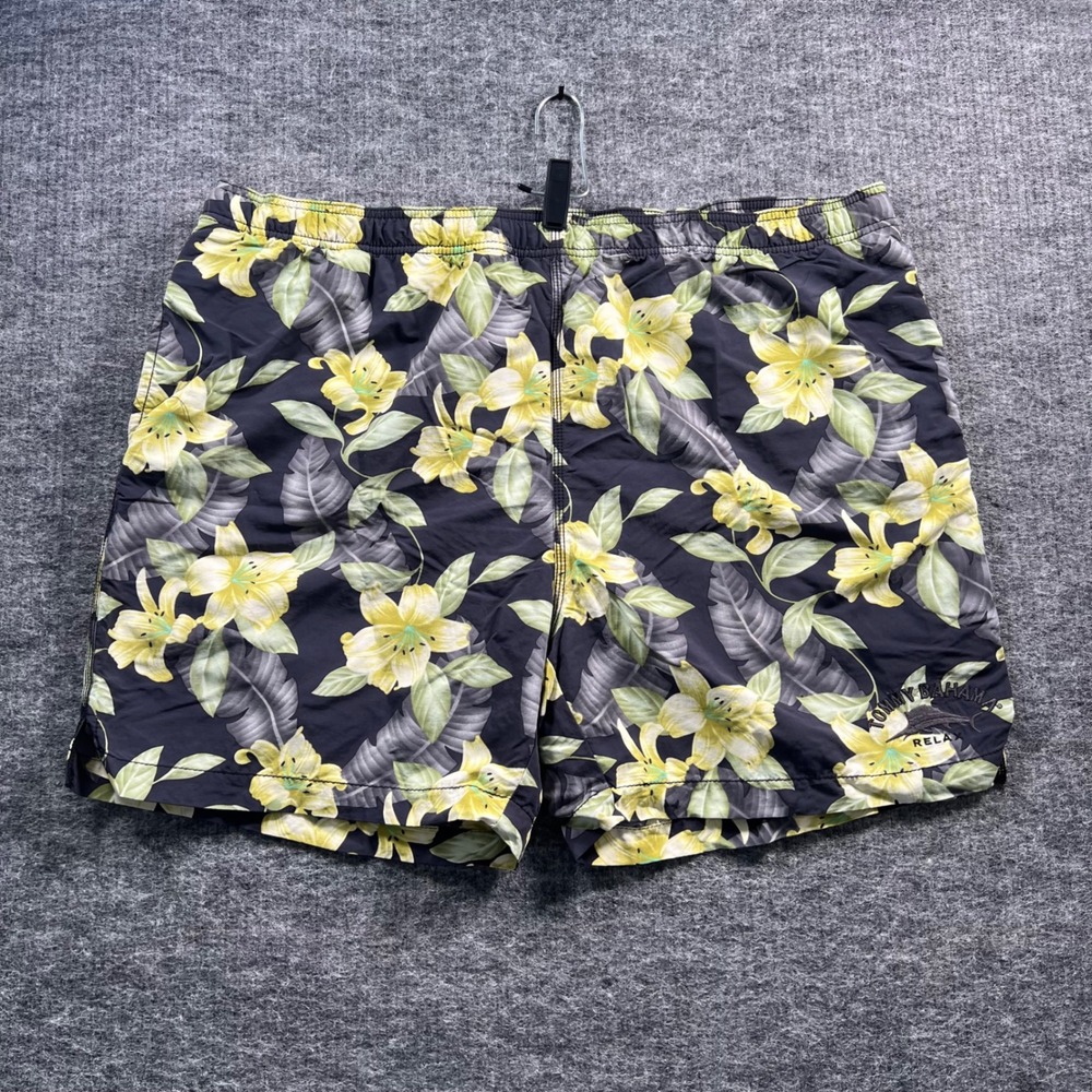 Tommy Bahama Relax Mens XL Swim Trunks Tropical Floral Black Yellow